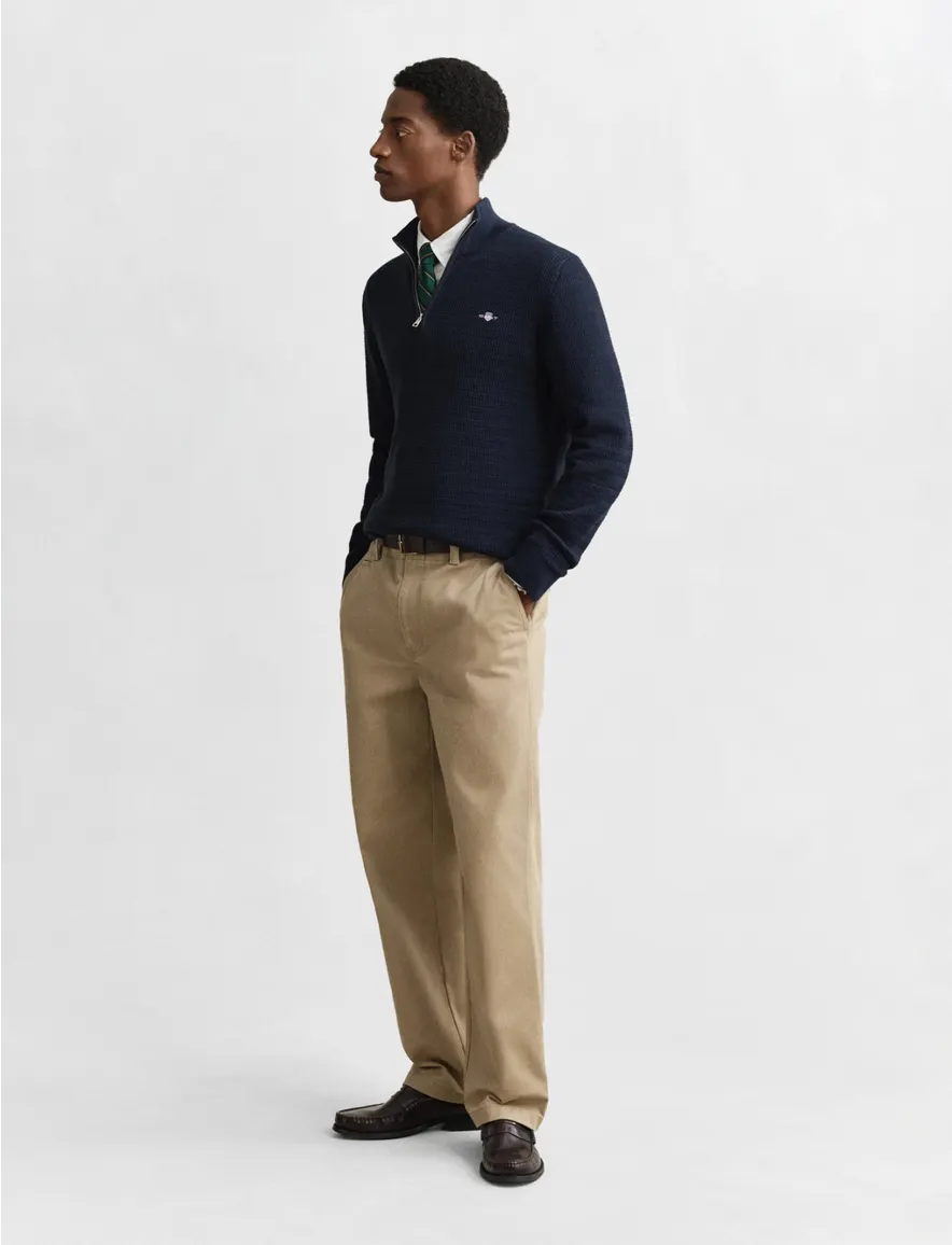 Gant trui half zipje donkerblauw lange mouw