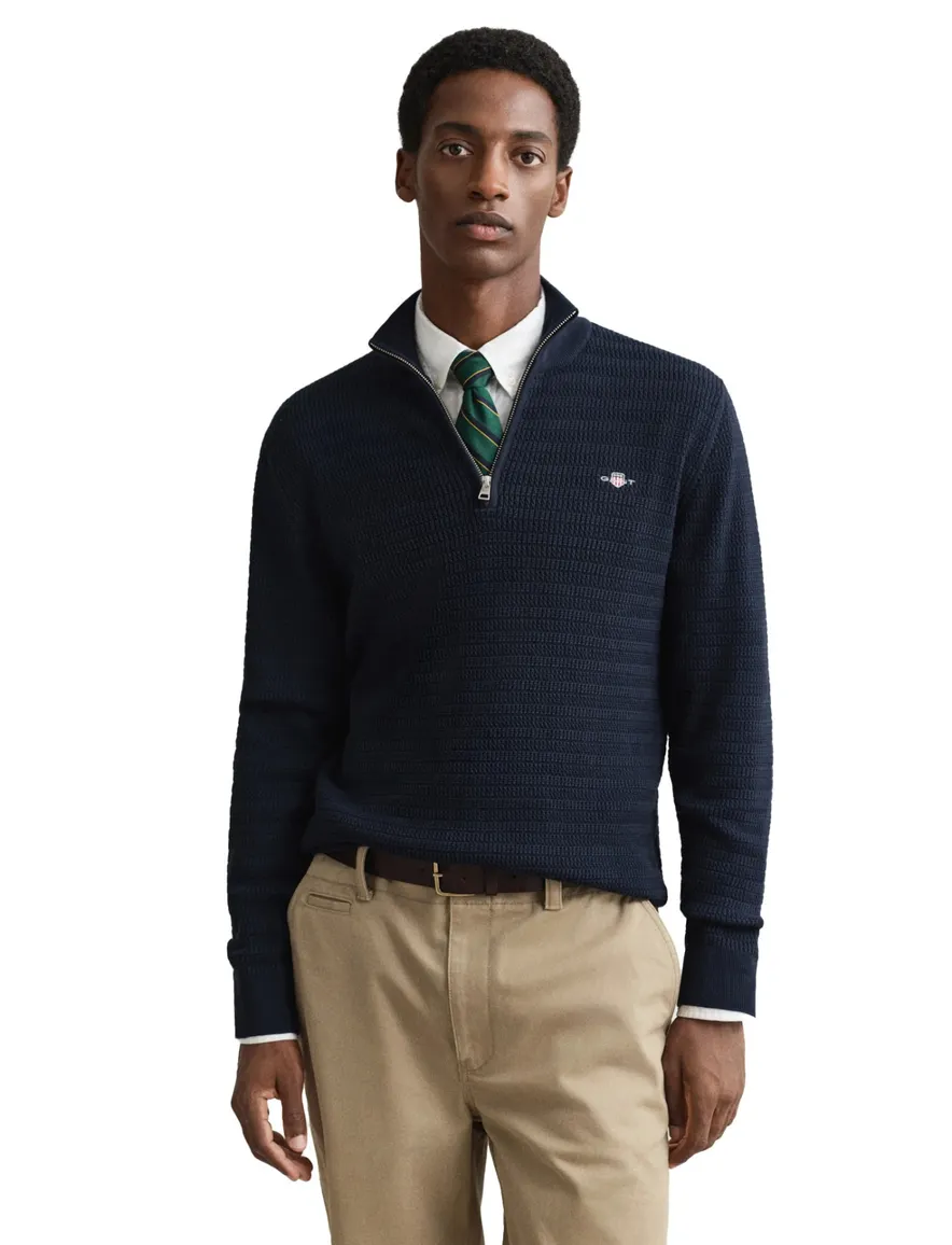 Gant half zip trui donkerblauw gebreid