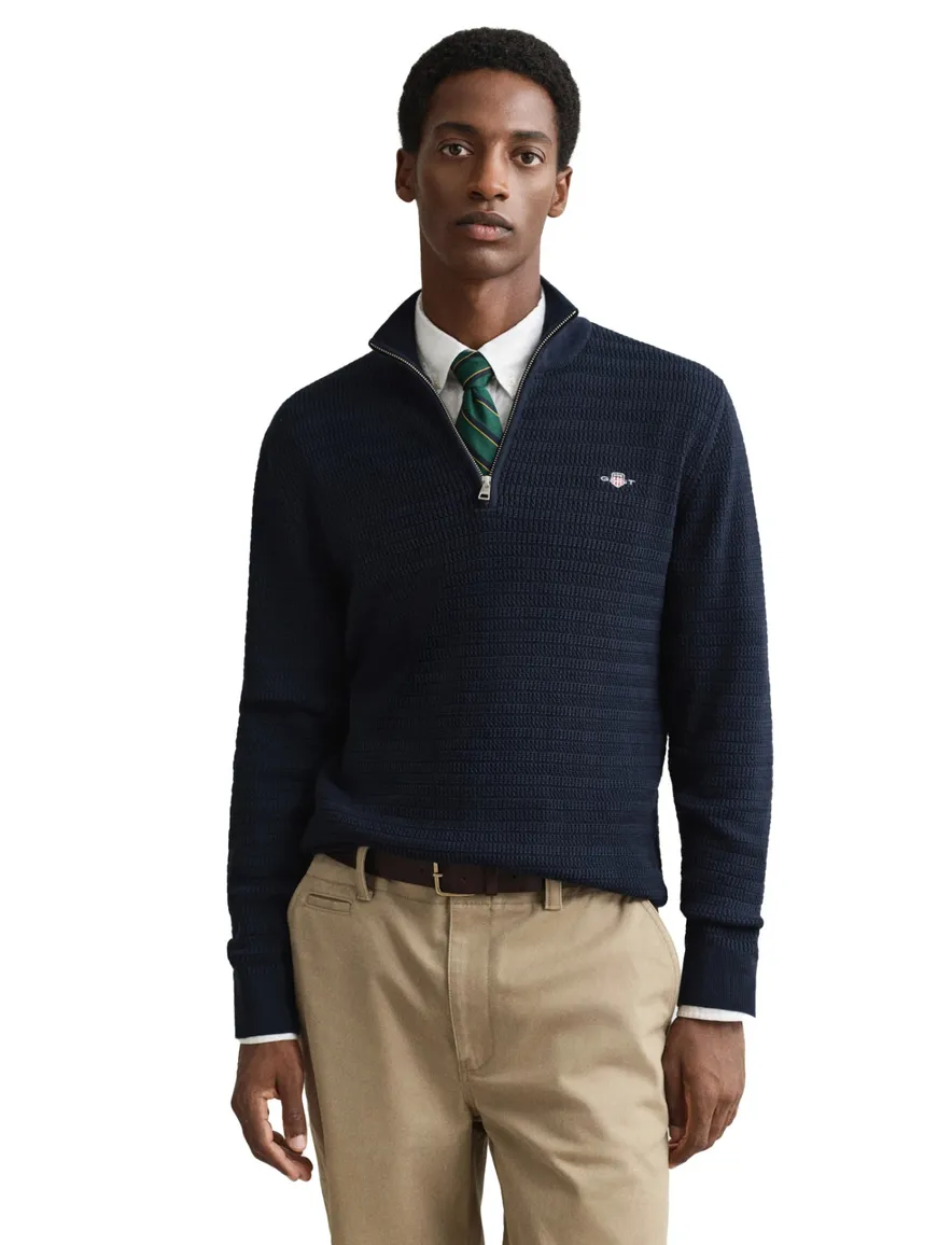 Gant trui half zipje donkerblauw lange mouw