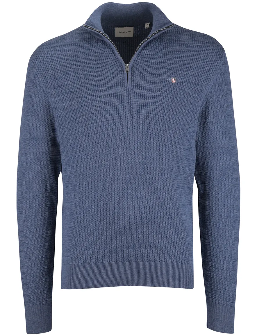 Gant trui half zip gebreid katoen normale fit blauw