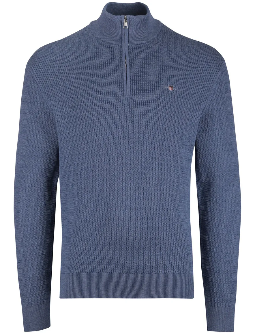 Gant trui half zip gebreid katoen normale fit blauw