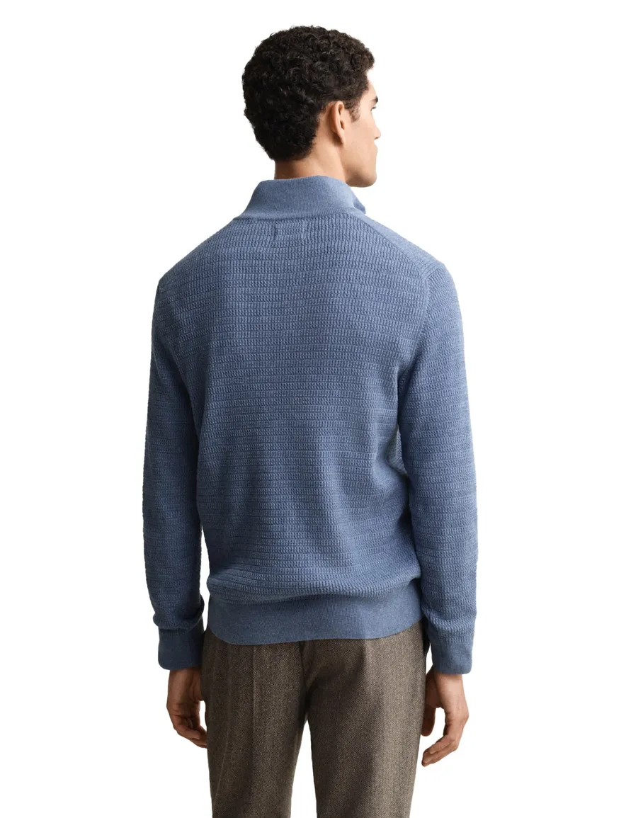 Gant trui half zip gebreid katoen normale fit blauw