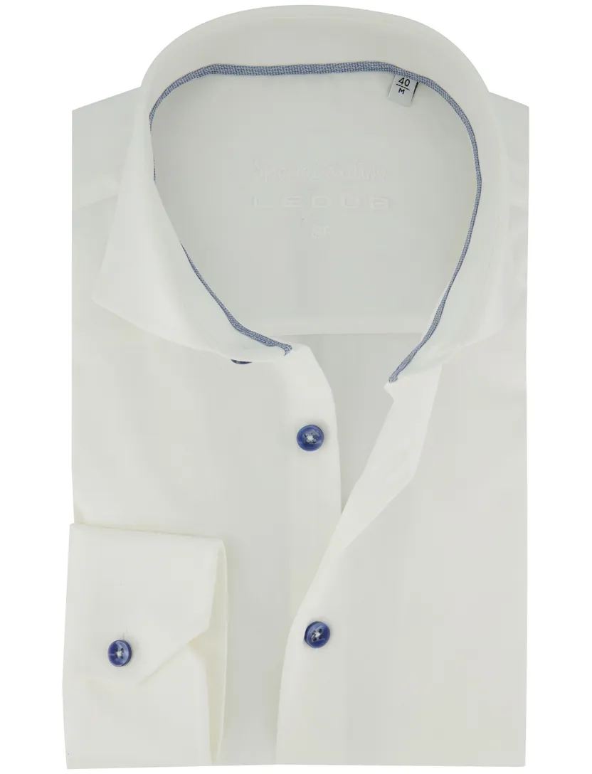 Overhemd mouwlengte 7 Ledub Slim Fit wide spread wit