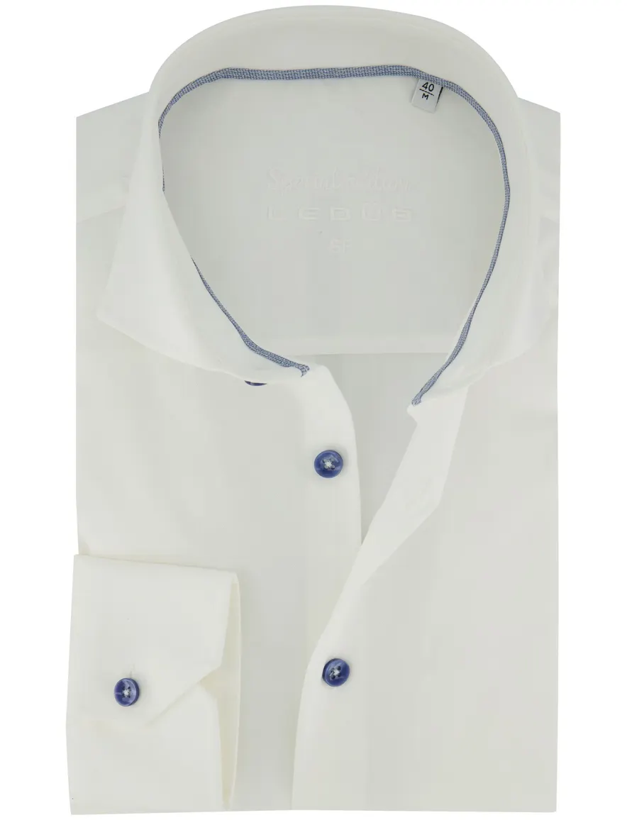 Slim Fit Ledub overhemd wit mouwlengte 7