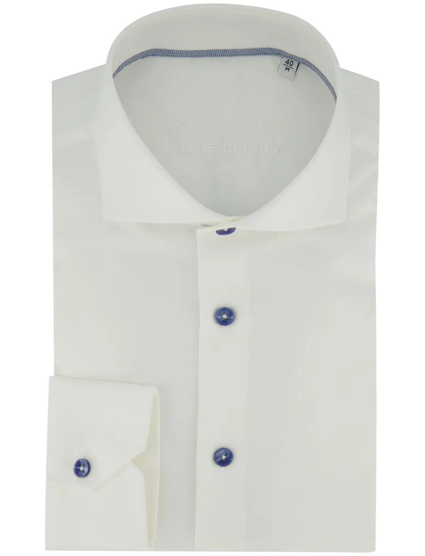 Overhemd mouwlengte 7 Ledub Slim Fit wide spread wit