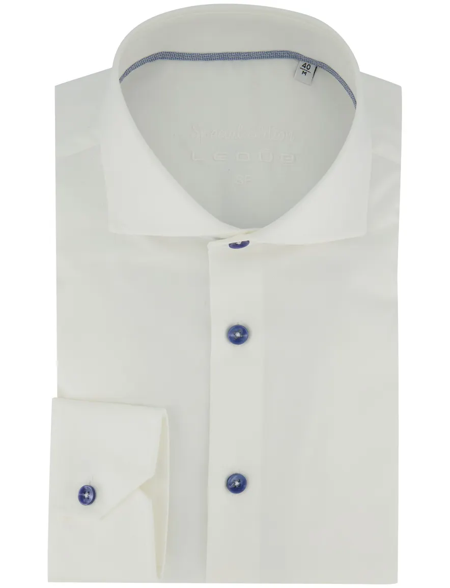 Slim Fit Ledub overhemd wit mouwlengte 7