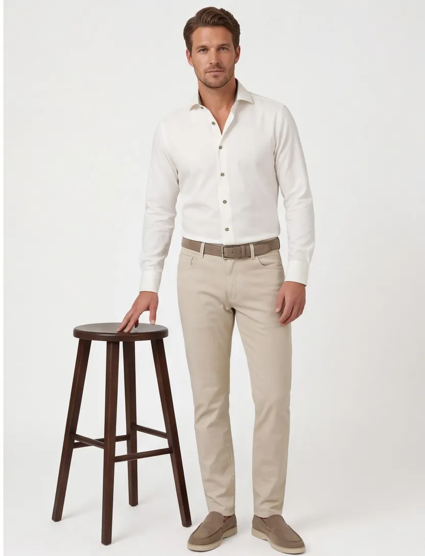 Ledub mouwlengte 7 overhemd wit Slim Fit