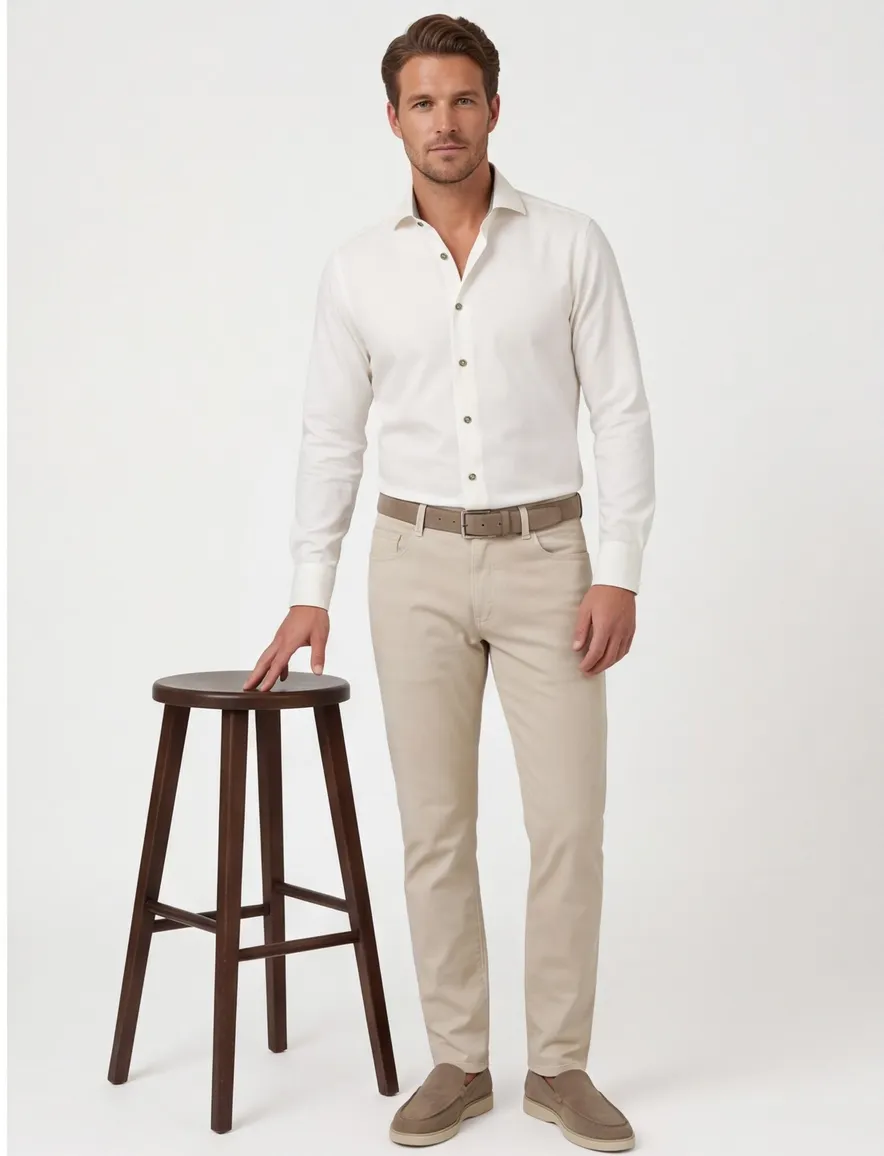 Mouwlengte 7 Ledub Slim Fit overhemd wit
