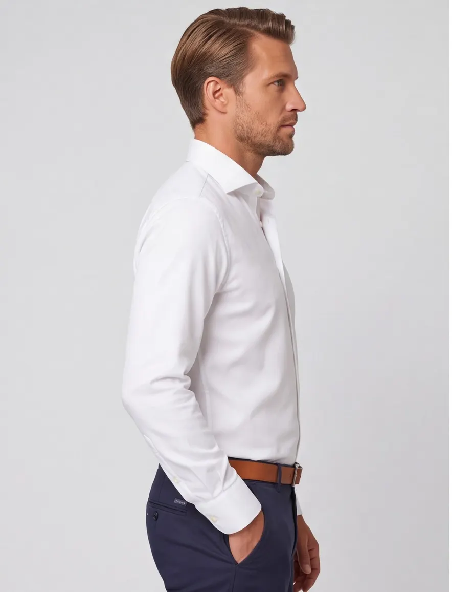 Slim fit Ledub katoenen overhemd wit mouwlengte 7