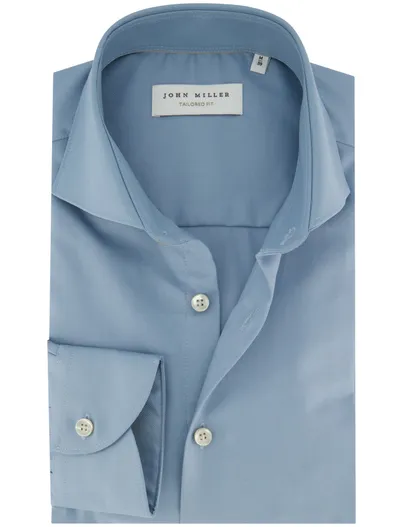 John Miller John Miller strijkvrij overhemd blauw mouwlengte 7