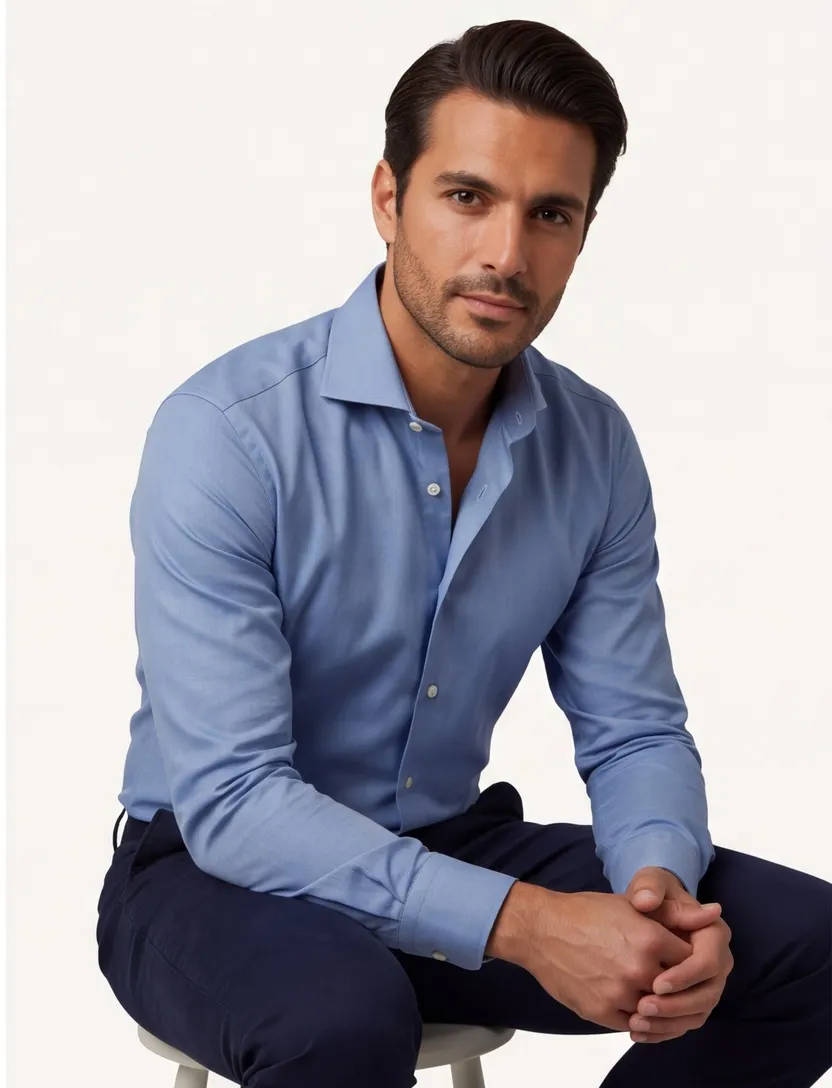 Overhemd John Miller strijkvrij blauw mouwlengte 7