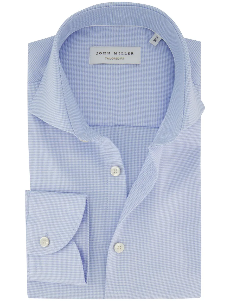 Tailored fit John Miller overhemd lichtblauw geruit