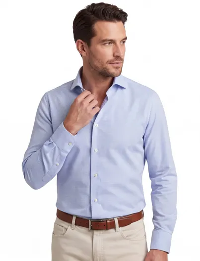 John Miller John Miller overhemd mouwlengte 7 blauw tailored