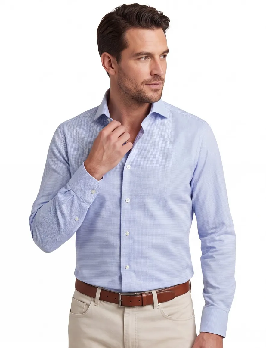 Tailored fit John Miller overhemd lichtblauw geruit