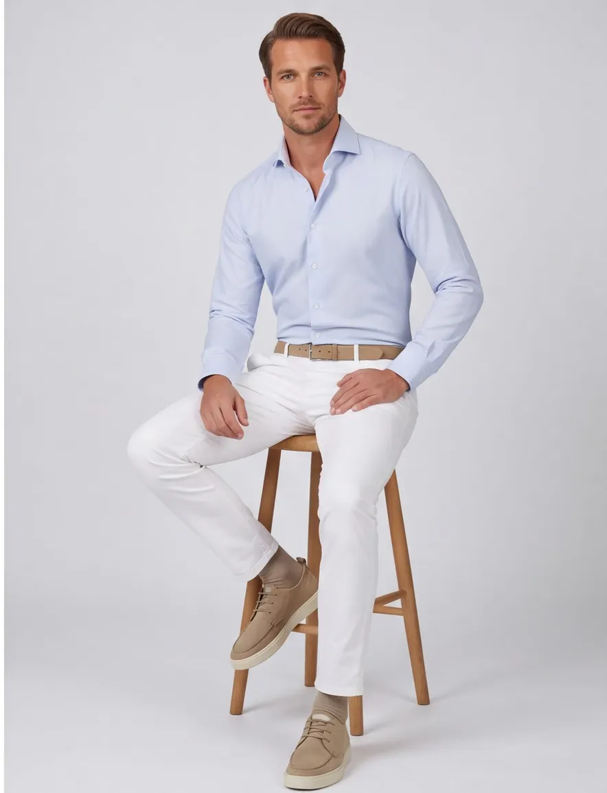 John Miller ml 7 slim fit overhemd lichtblauw