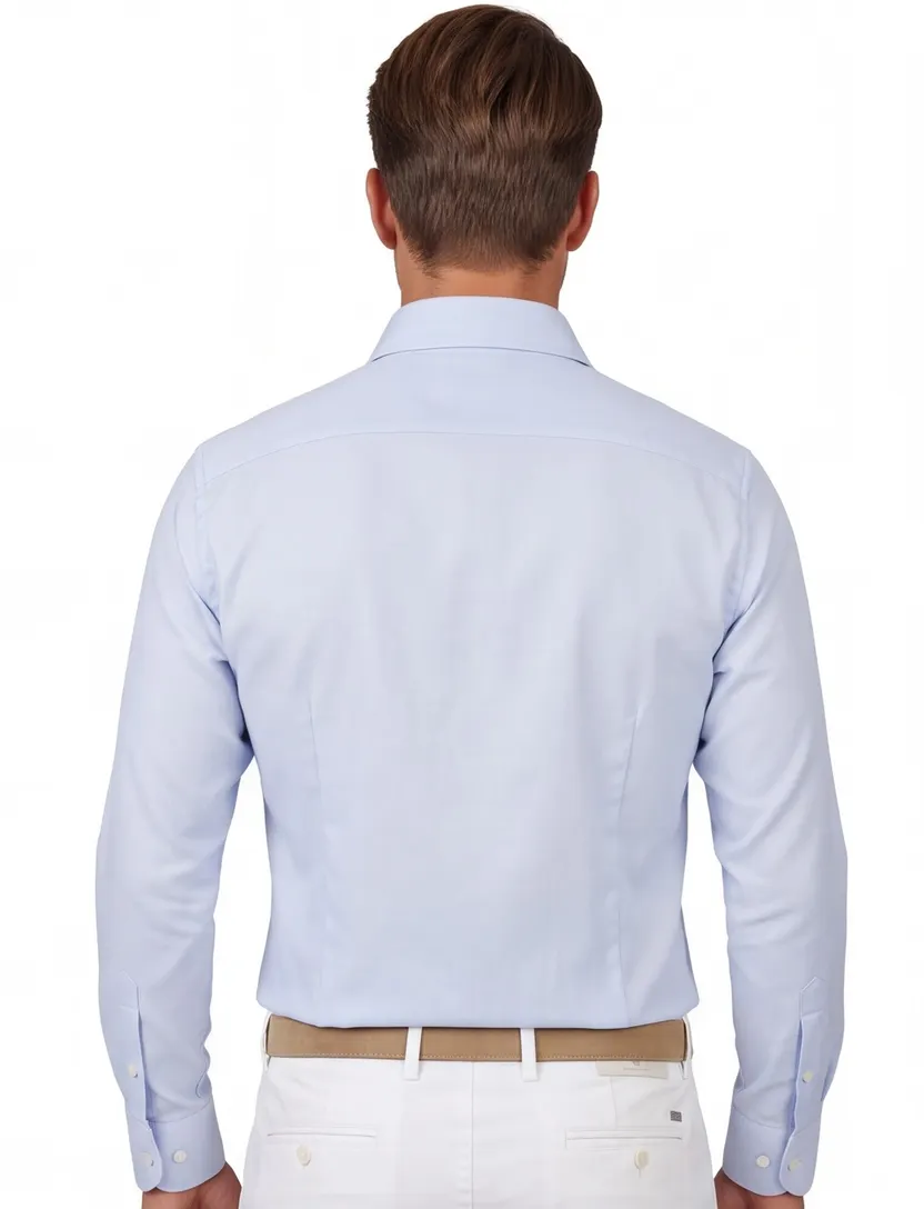 Slim fit overhemd wide collar John Miller mouwlengte 7 lichtblauw