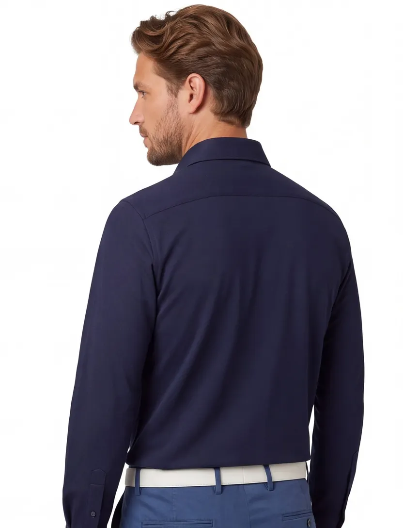 Slim fit overhemd wide collar John Miller mouwlengte 7 navy