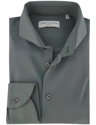 John Miller Slim fit Johhn Miller hyperstretch mouwlengte 7 groen overhemd