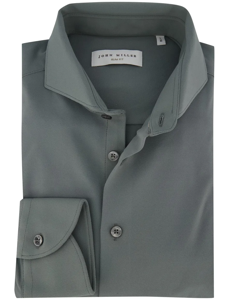 Slim fit Johhn Miller hyperstretch mouwlengte 7 groen overhemd