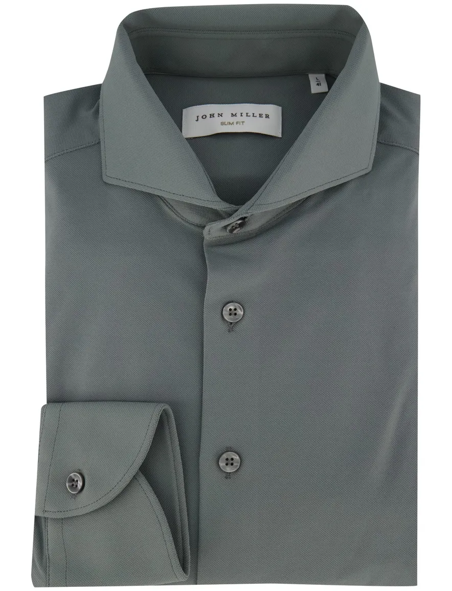 Slim fit Johhn Miller hyperstretch mouwlengte 7 groen overhemd