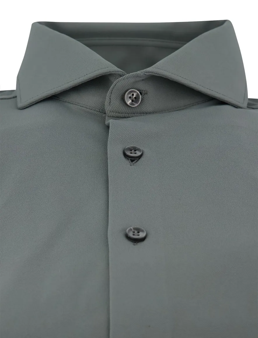 Slim fit Johhn Miller hyperstretch mouwlengte 7 groen overhemd