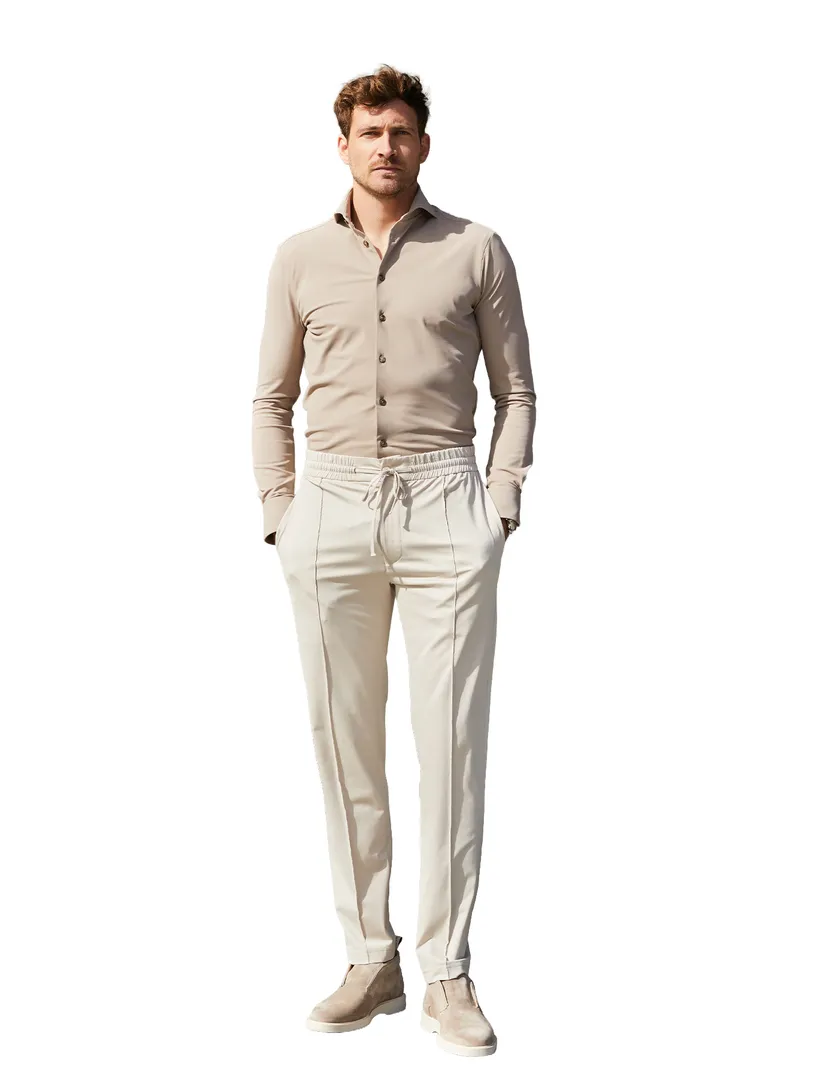 Slim fit overhemd wide collar John Miller mouwlengte 7 camel