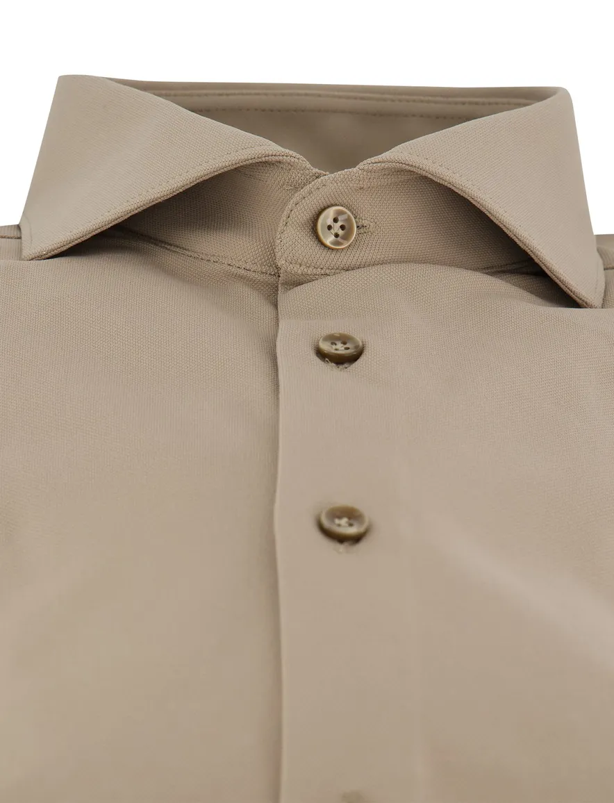 Overhemd camel John Miller mouwlengte 7 knitted slim fit