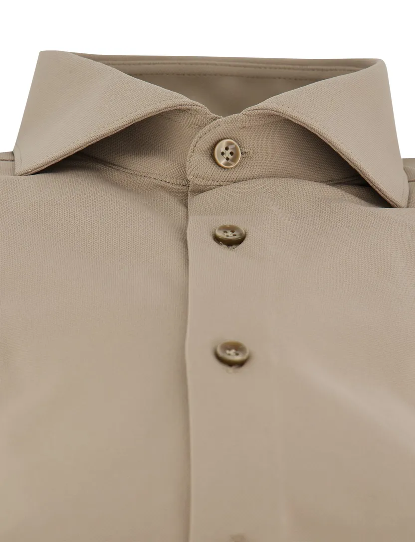 Slim fit overhemd wide collar John Miller mouwlengte 7 camel
