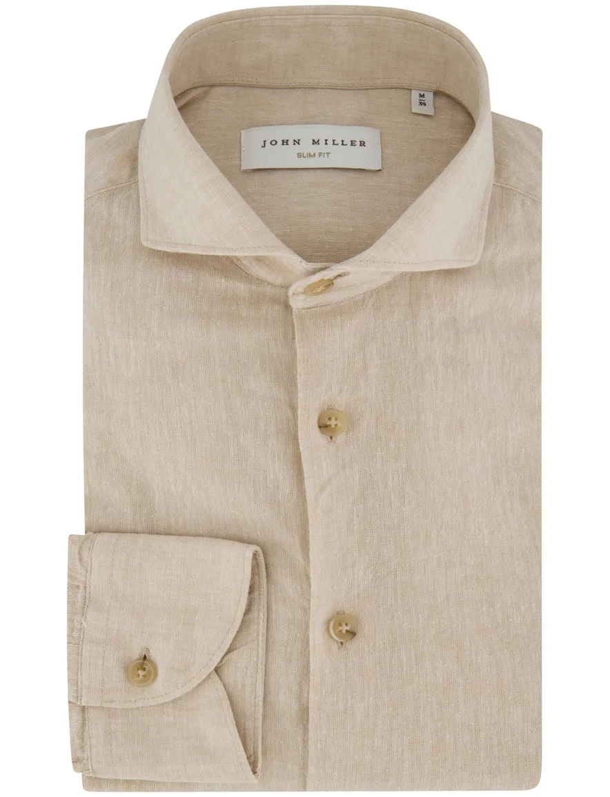 John Miller overhemd beige mouwlengte 7