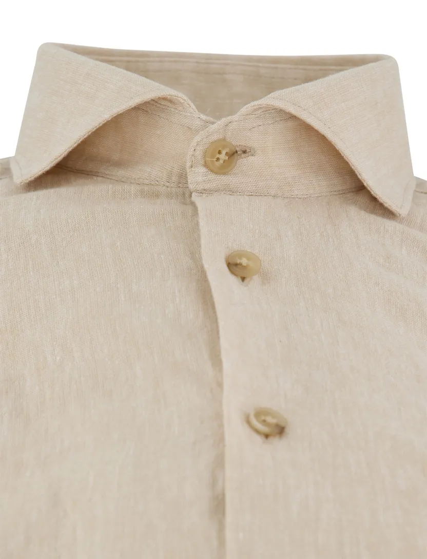 Overhemd John Miller beige mouwlengte 7 slim fit