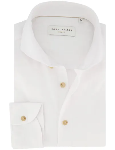John Miller John Miller Slim Fit overhemd wit linnen