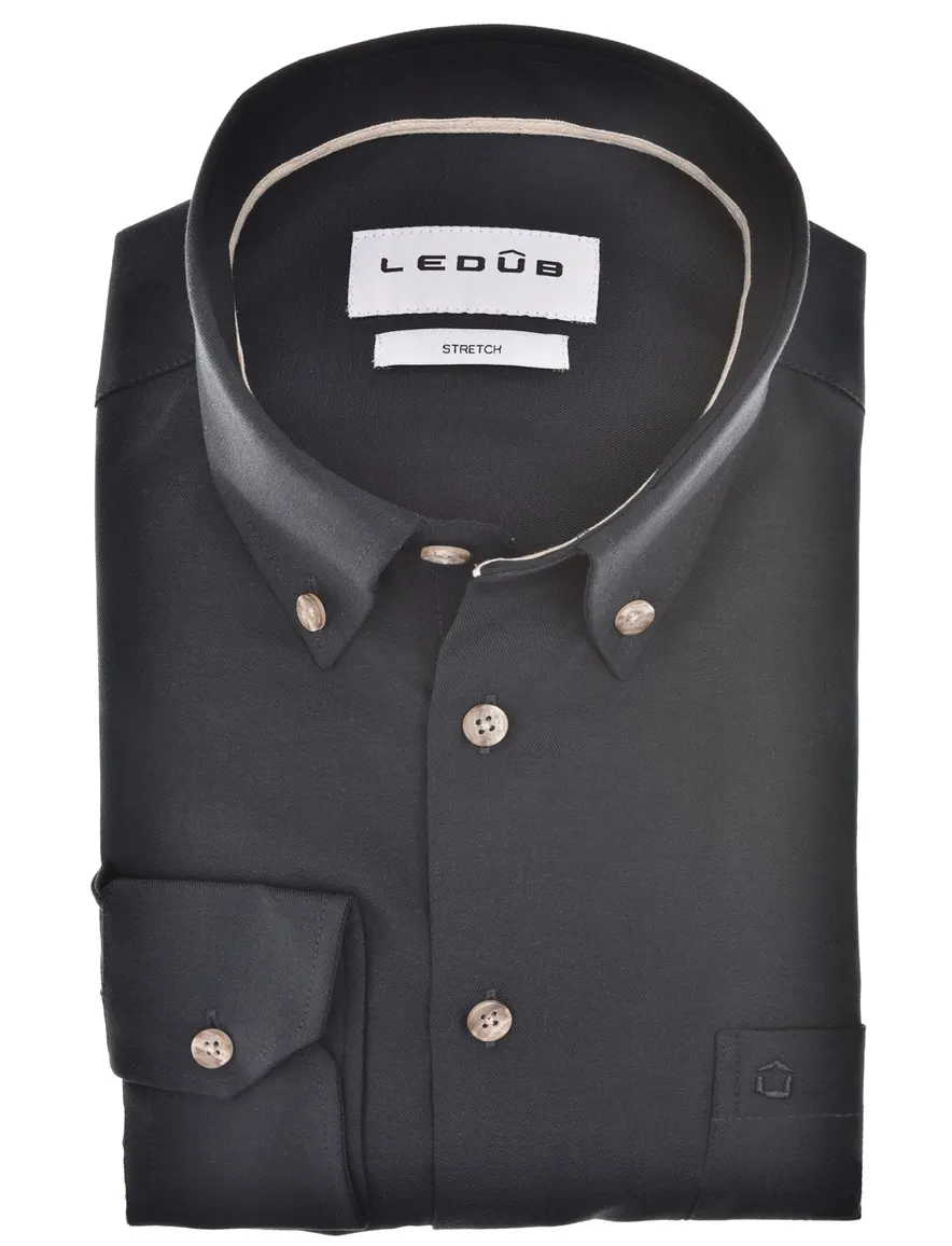 Ledub overhemden navy katoen Modern Fit met borstzak