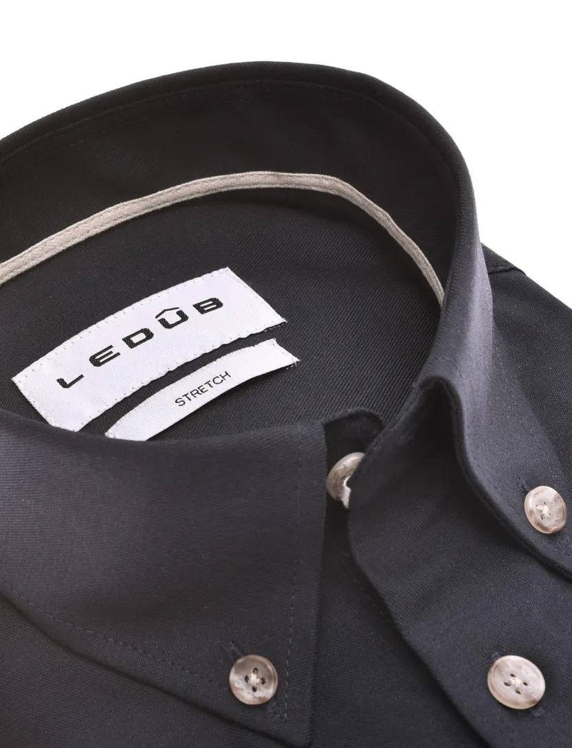 Overhemden Ledub navy katoen Modern Fit met borstzak
