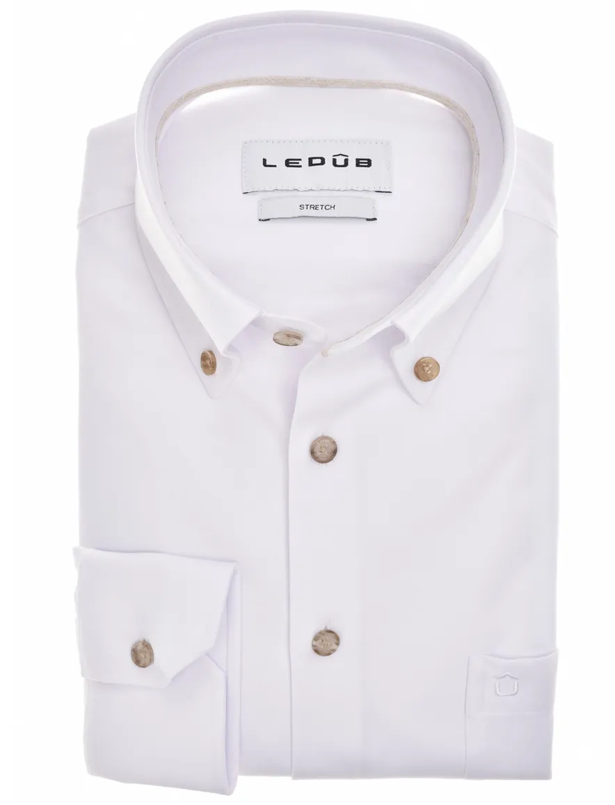 Ledub overhemd wit Modern Fit borstzak katoen button-down