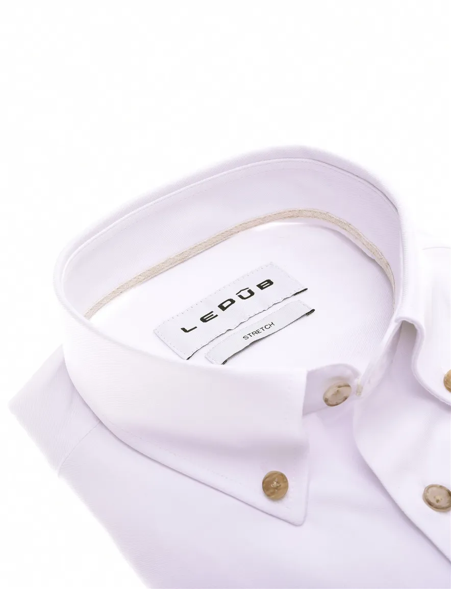 Ledub overhemd wit Modern Fit borstzak katoen button-down