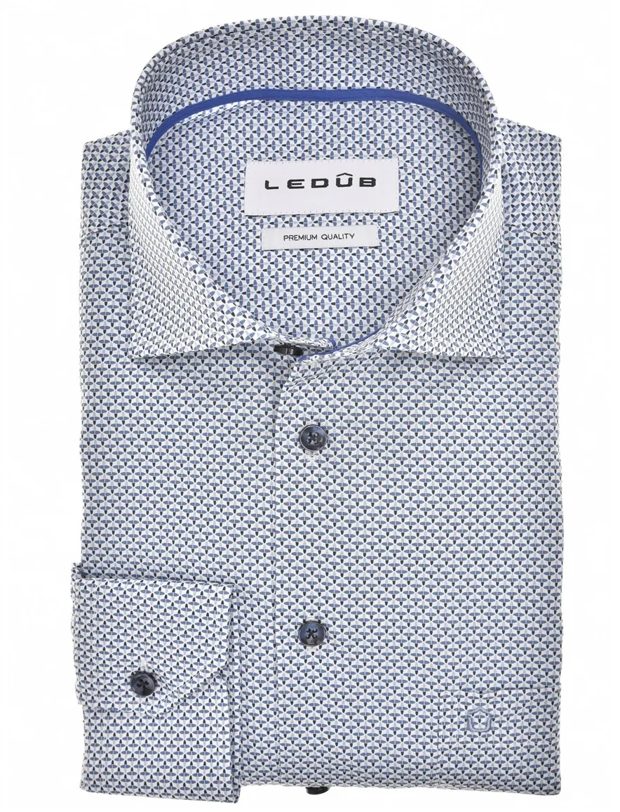 Ledub overhemd geprint navy wit Modern Fit