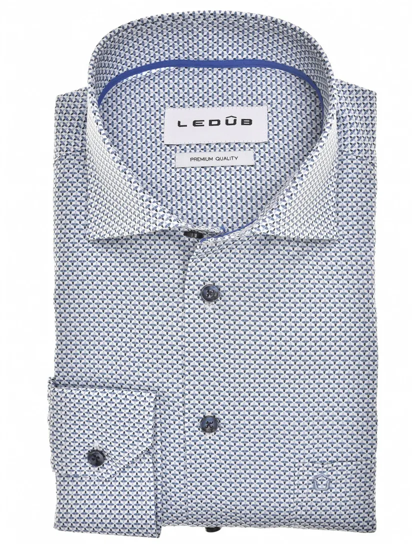 Overhemd Ledub geprint navy wit Modern Fit met borstzak