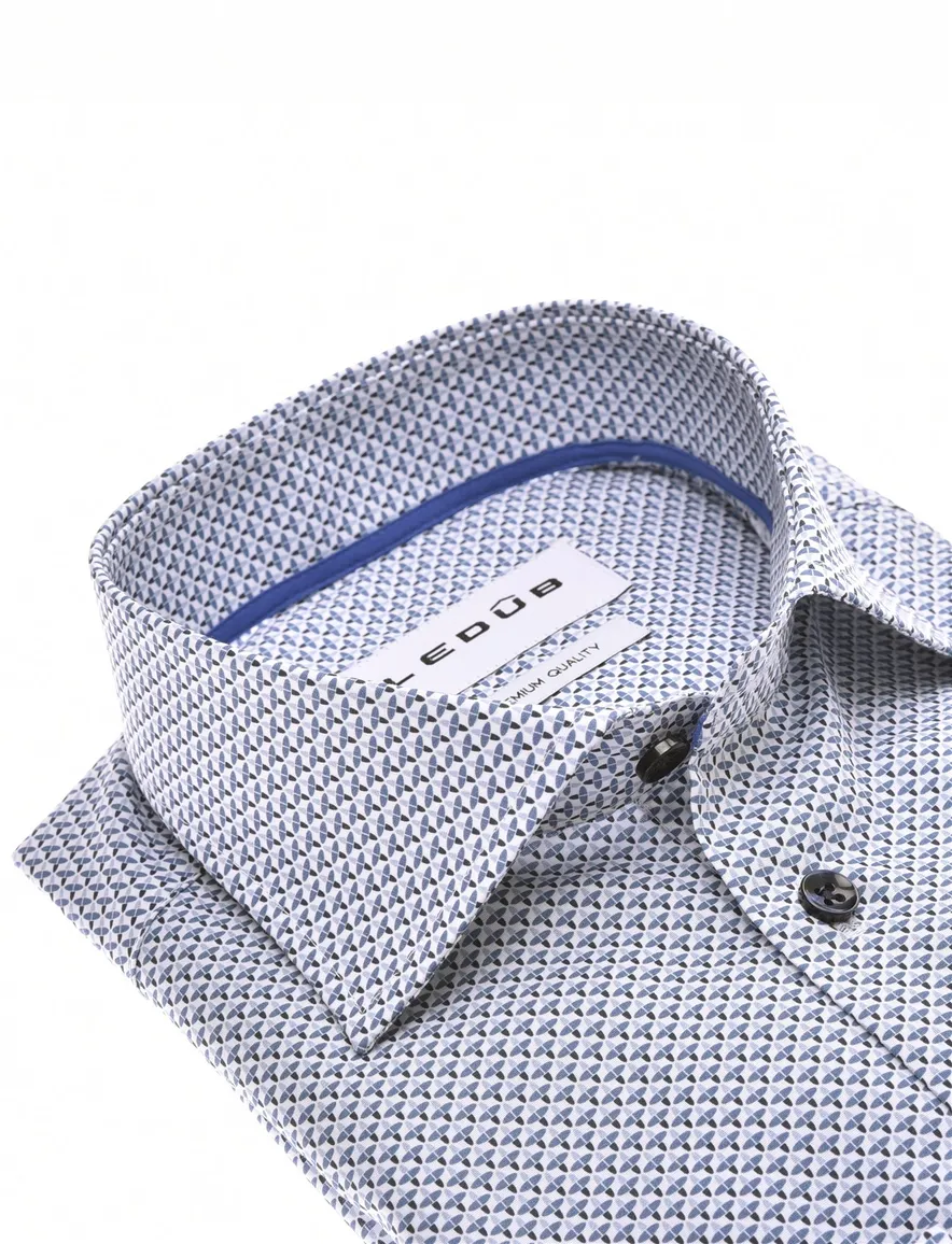 Ledub overhemd geprint navy wit Modern Fit met borstzak