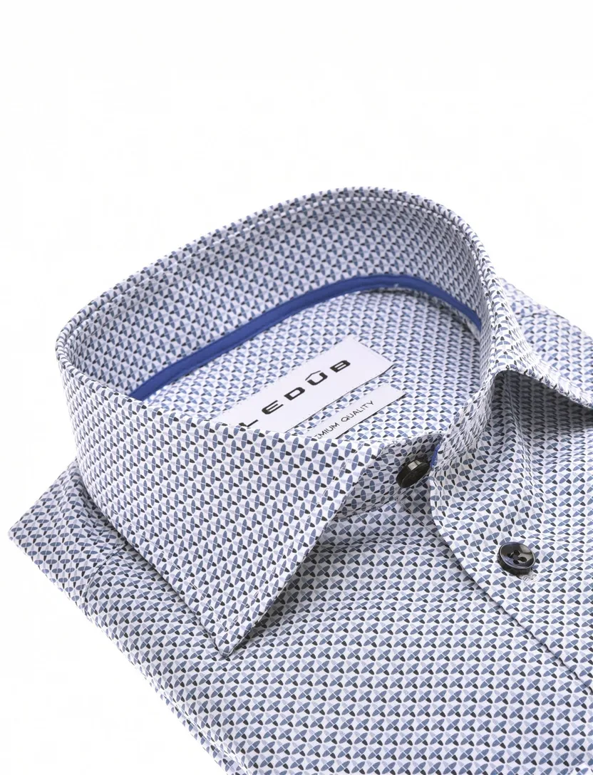 Overhemd Ledub geprint navy wit Modern Fit met borstzak