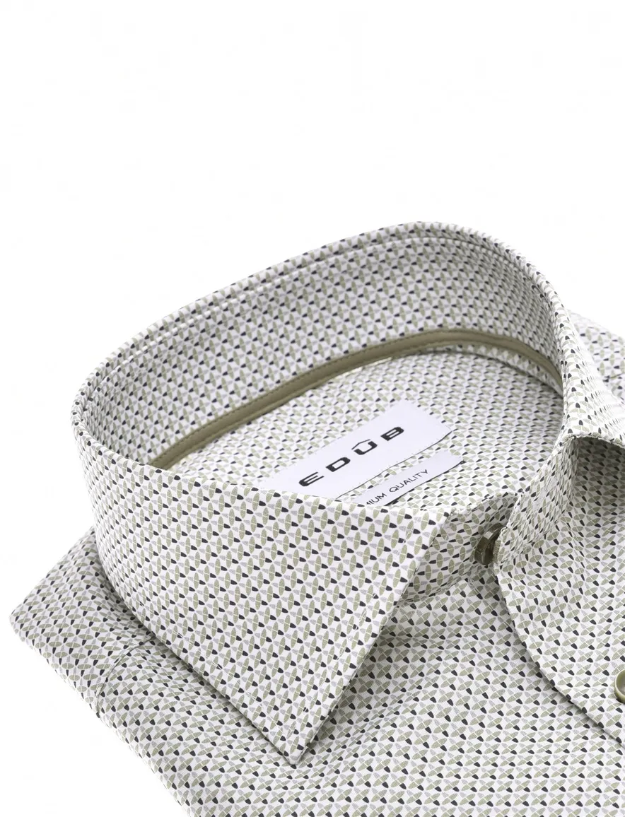 Ledub overhemd groen en wit geprint Modern Fit met borstzak