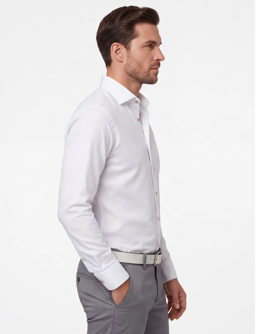 Ledub overhemd Modern Fit wit wide spread met borstzak effen