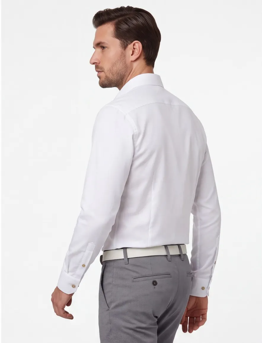 Ledub overhemd Modern Fit wit wide spread met borstzak effen