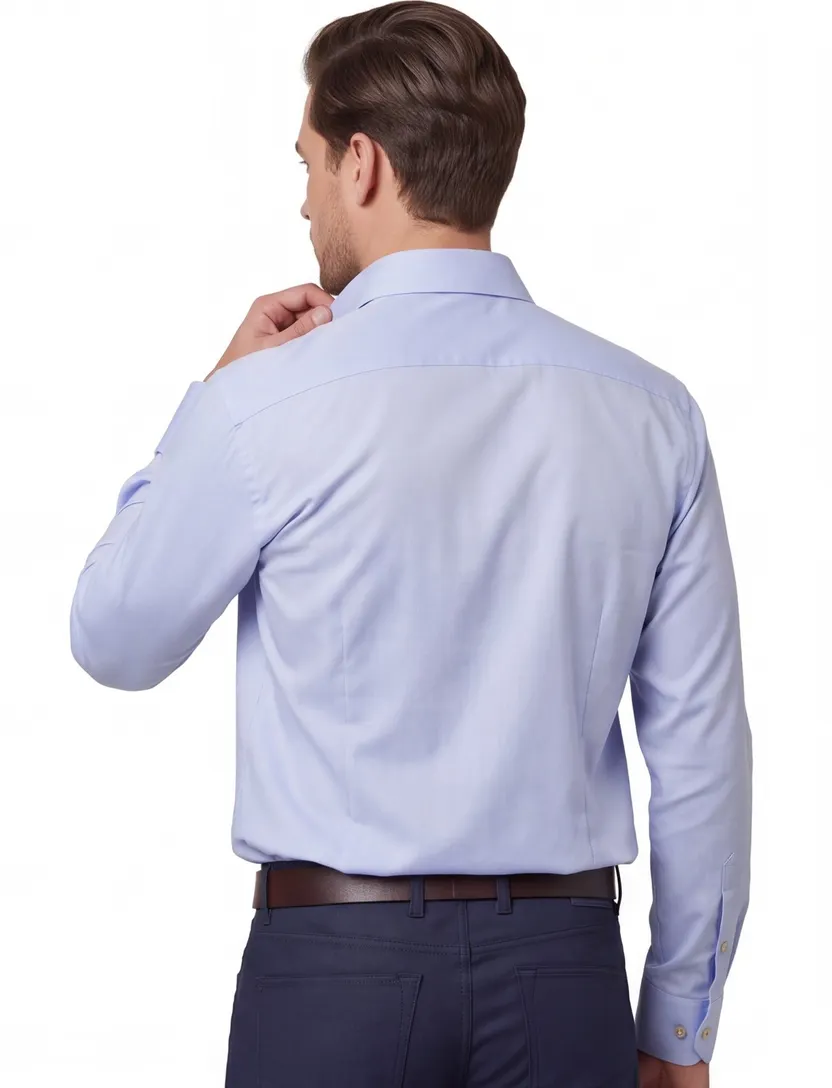 Lichtblauw Ledub overhemd Modern Fit strijkvrij met borstzak en gekleurde knopen