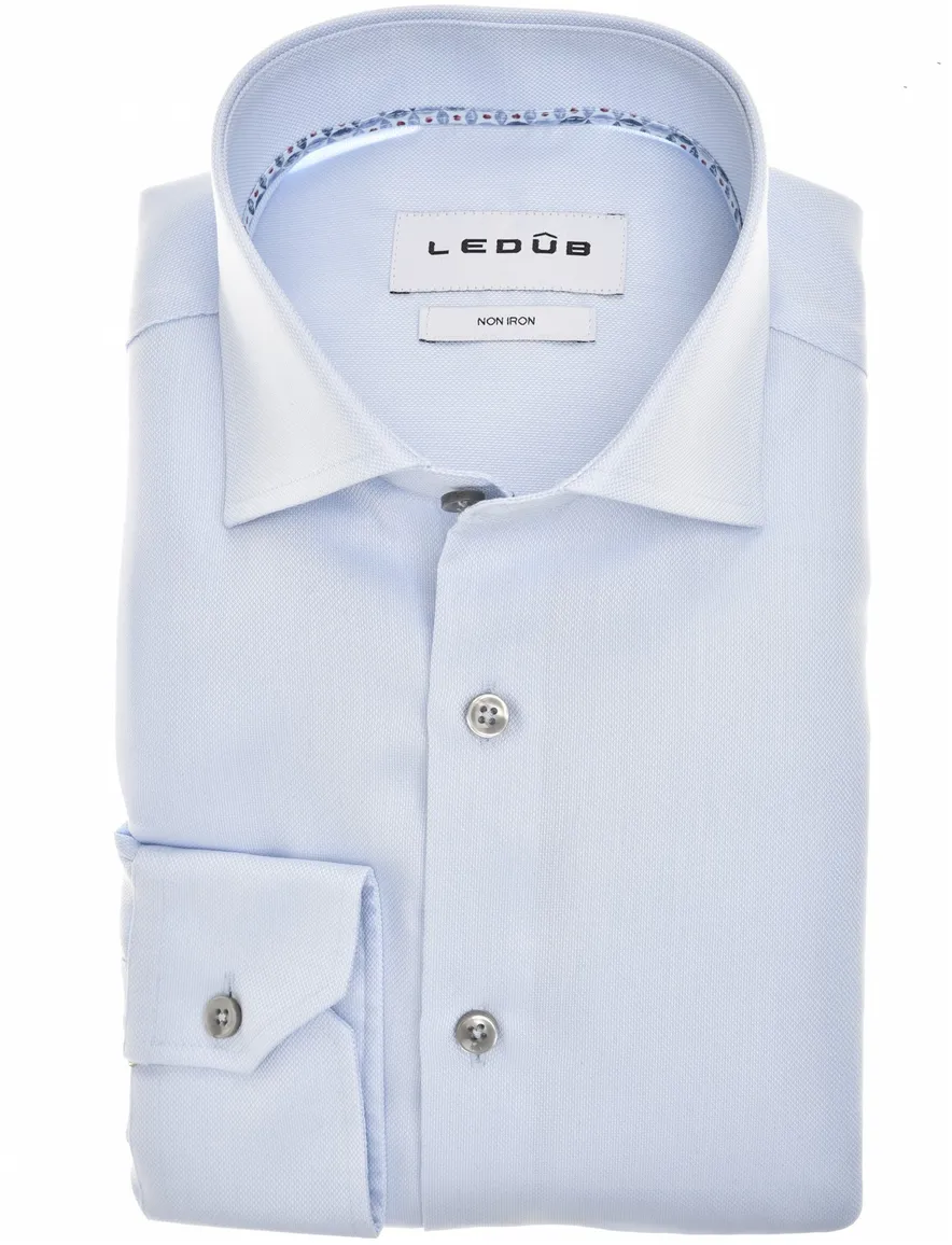 Ledub overhemd lichtblauw Modern Fit katoen effen wide spread