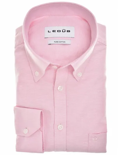 Ledub Ledub overhemd roze katoen button down Modern Fit met borstzak