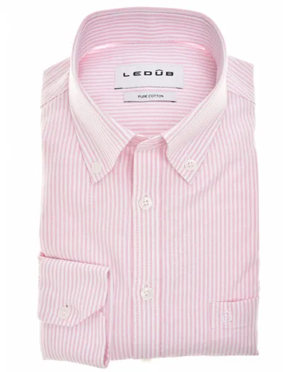 Ledub Ledub overhemd roze katoen Modern Fit gestreept met borstzak