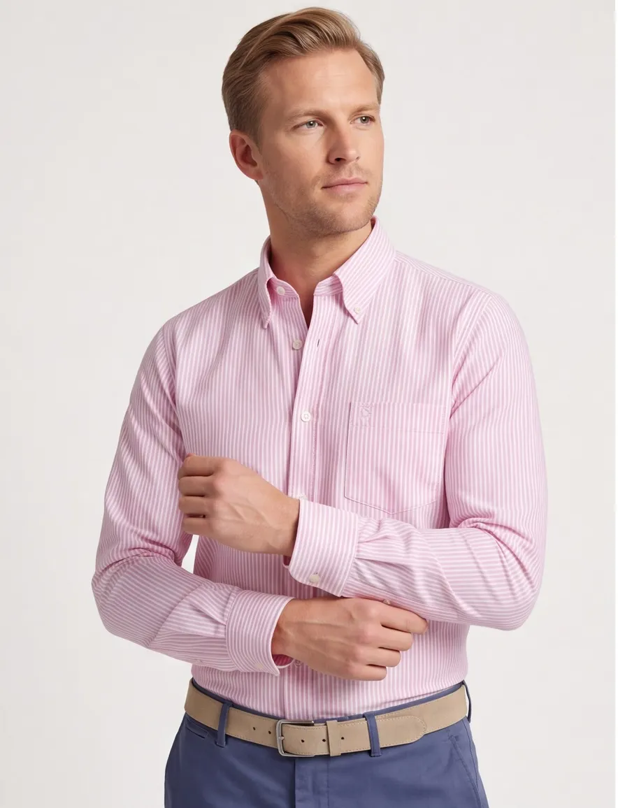 Ledub overhemd roze katoen Modern Fit gestreept