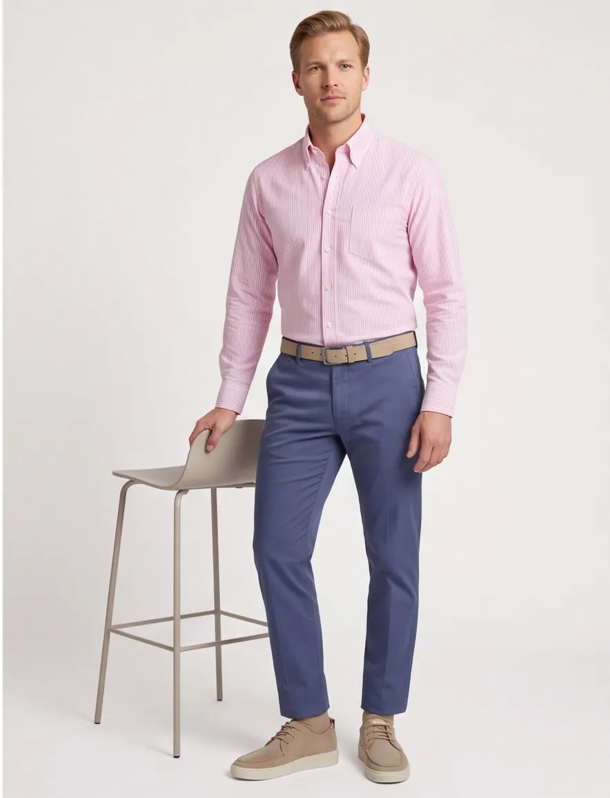 Ledub overhemd roze katoen Modern Fit gestreept