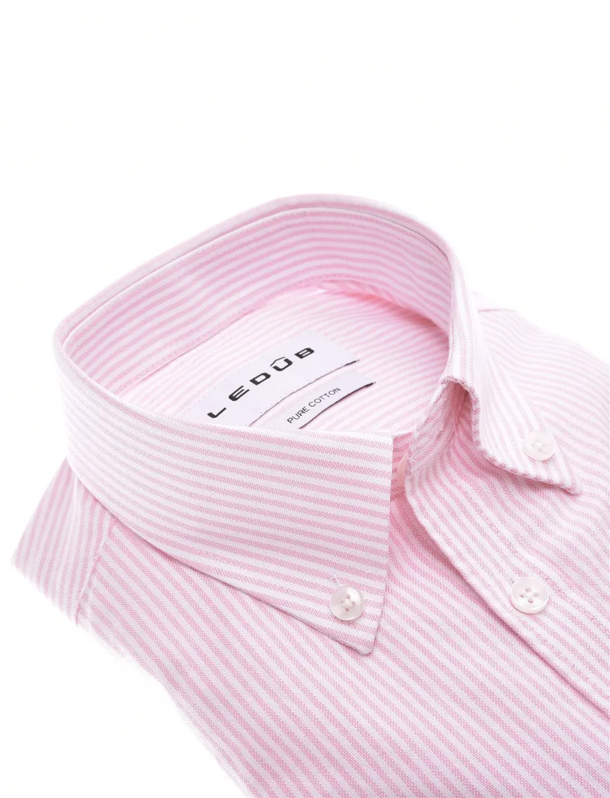 Ledub overhemd roze katoen Modern Fit gestreept borstzak