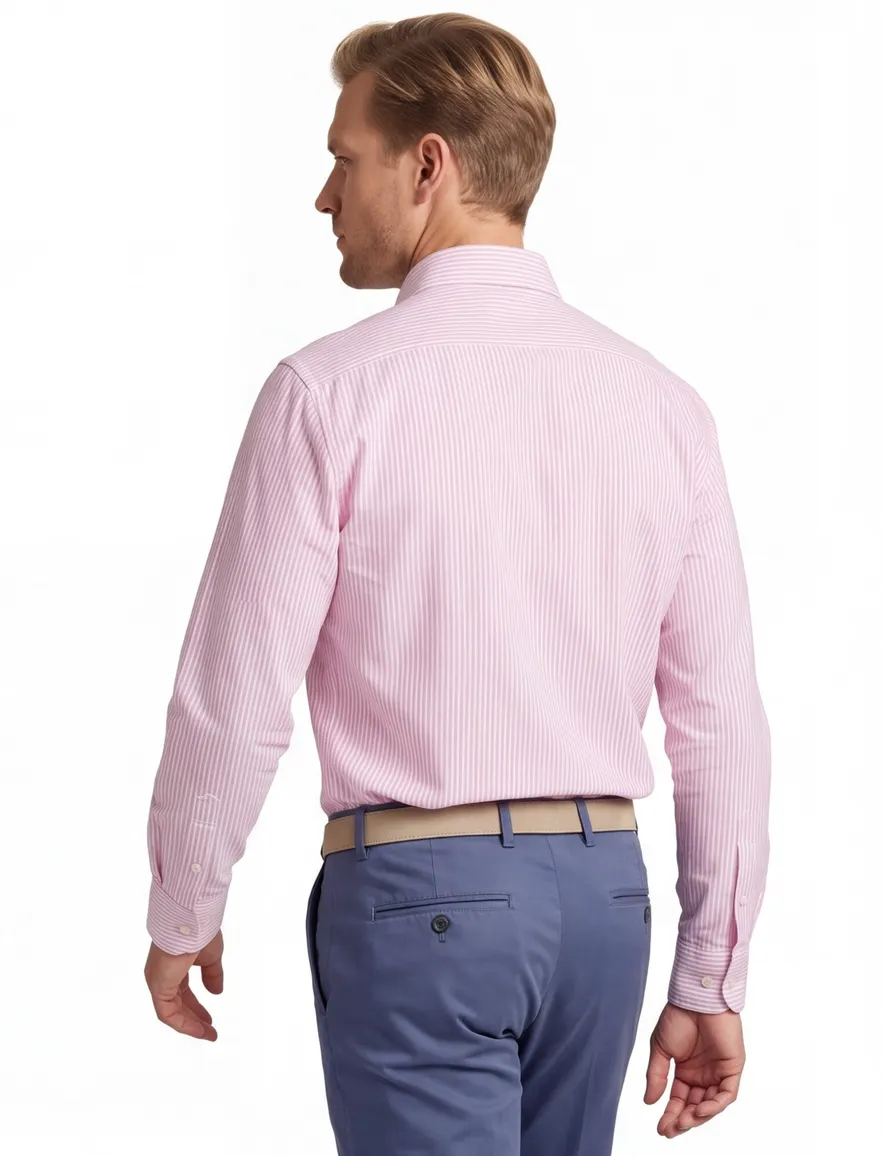Ledub overhemd roze katoen Modern Fit gestreept
